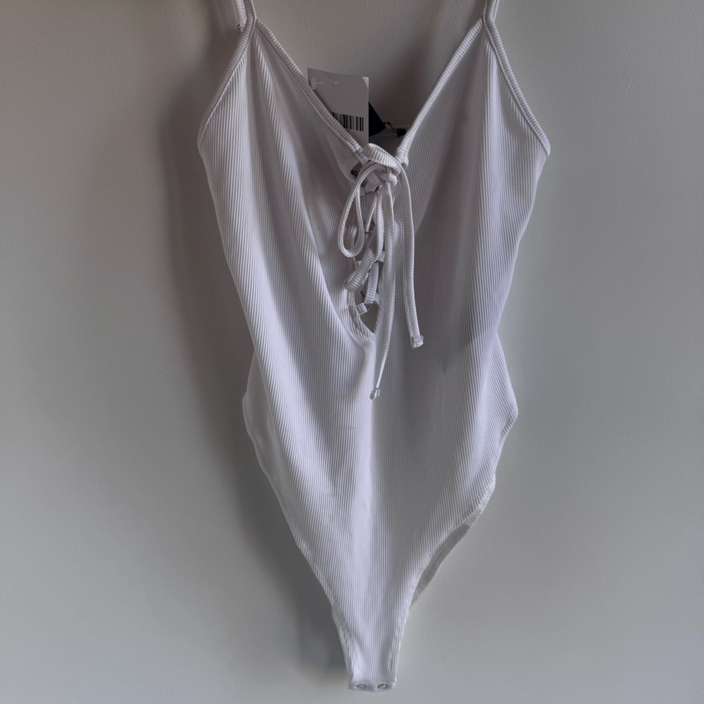 White front tie up body suit
